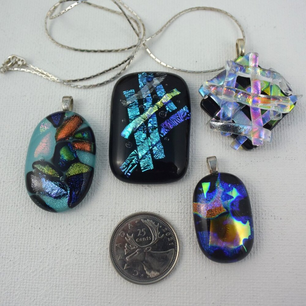 Lot of 4 Dichroic Glass Pendants